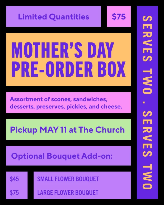 Mother's Day is just around the corner and Silversmith has you covered. 

Pre-Order your Mother's Day Take Home Box and let us do all the work! (link in our bio)

Camp Kitchen has put together an incredible assortment of Homemade; Scones, Pastries, Tea Sandwiches, Desserts, Preserves and Pickles, and added some local Ontario Cheeses to bring you a box that you and your mom can enjoy together. For $75 you get a take home box that serves two. In addition, our friends at Fae and Folk Floral will be selling bouquets of flowers on Mothers Day, so when you pick up your box you can have Mom all looked after in one stop!