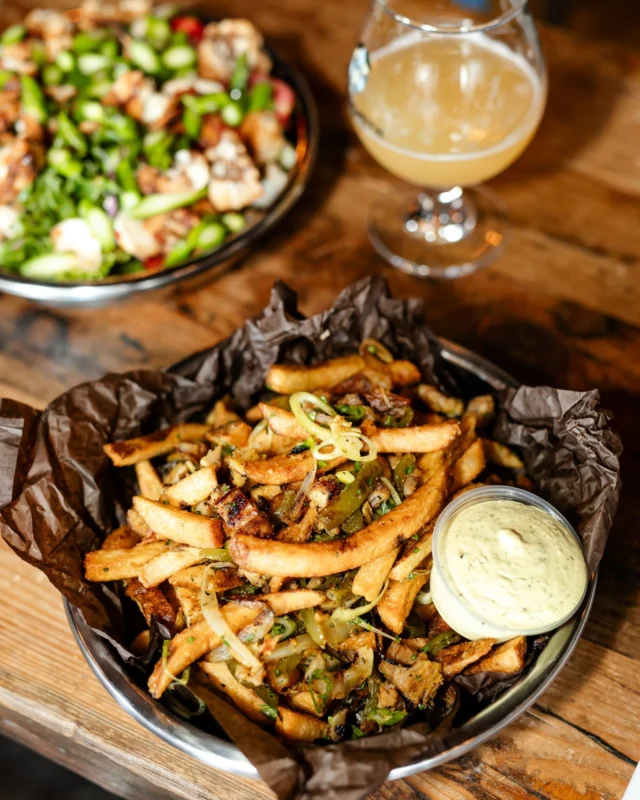 New Menu Item... Camp Kitchen's Spice Bag - Fries, Crispy Pork Belly, Sauteed Onions and Peppers, Curry Remoulade🤤🍻